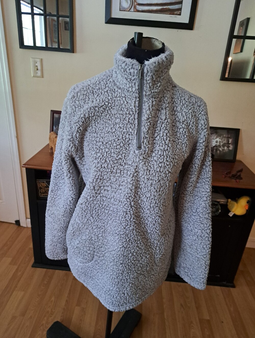 Love Tree Grey Sherpa Fleece Quarter Zip Pullover Jacket Medium Warm Cozy